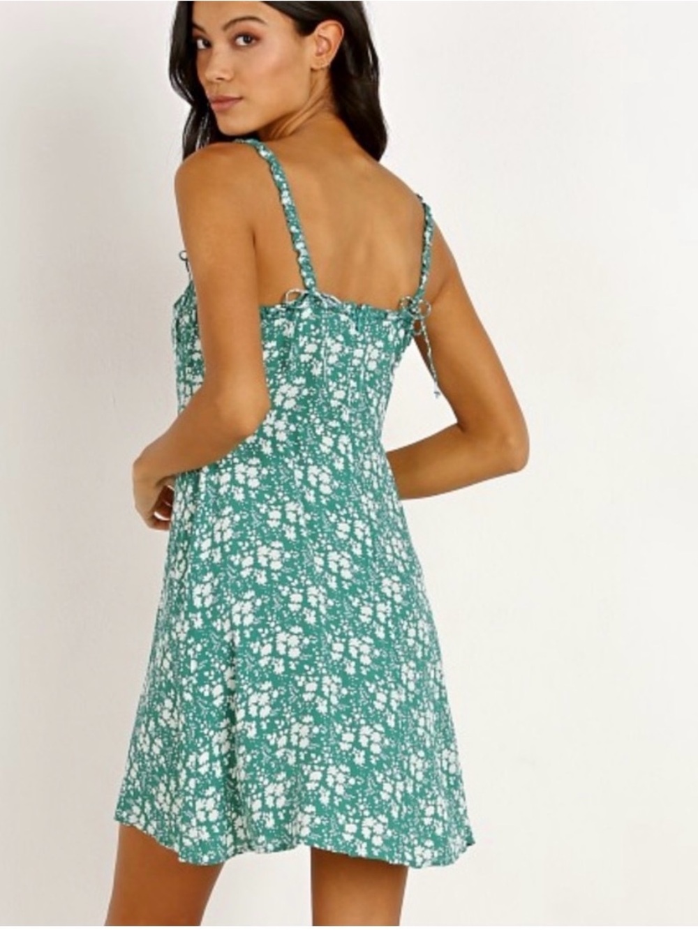 For Love and Lemons Zamira Green Floral Sundress with Sweetheart Neckline Ruffle - Picture 2 of 15